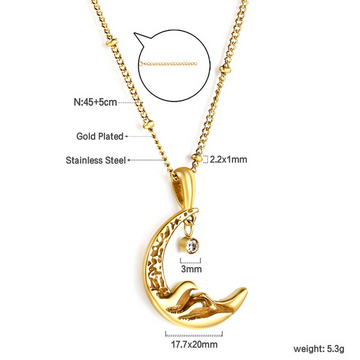 Spring Moon Crescent Pendant Necklace with Crystal Drop – Gold Finish