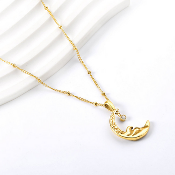 Spring Moon Crescent Pendant Necklace with Crystal Drop – Gold Finish