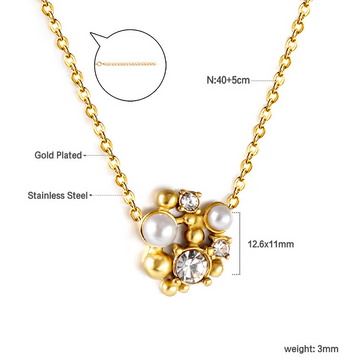 Bow Pearl & Crystal Beads Pendant Necklace – Gold Finish