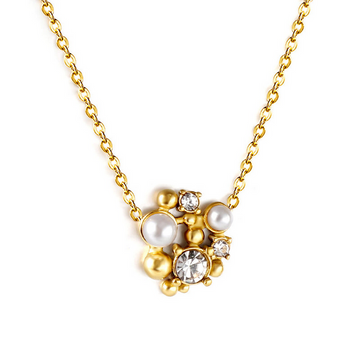 Bow Pearl & Crystal Beads Pendant Necklace – Gold Finish