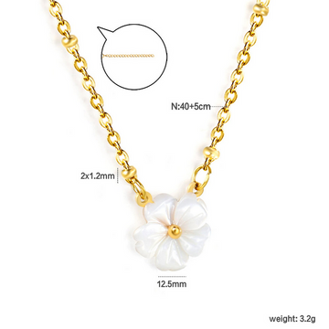 White Shell Peach Blossom Flower Necklace with Gold Bead Chain