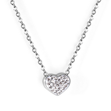 Heart Pendant Necklace with White Diamonds – Steel Finish