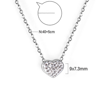Heart Pendant Necklace with White Diamonds – Steel Finish