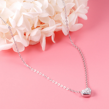 Heart Pendant Necklace with White Diamonds – Steel Finish