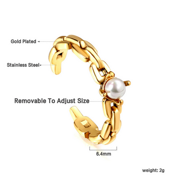 Geometric Freshwater Pearl Open Ring – Gold Finish Stainless Steel