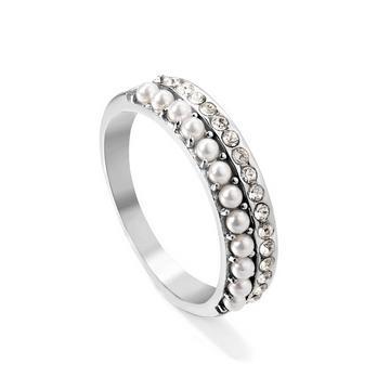Micro-Set Pearl Open Ring for Women – Silver Finish Stainless Steel