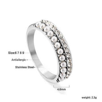 Micro-Set Pearl Open Ring for Women – Silver Finish Stainless Steel