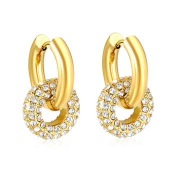 Gold Donut Rhinestone & Emerald Earrings for Women – Stainless Steel