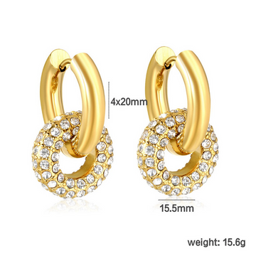 Gold Donut Rhinestone & Emerald Earrings for Women – Stainless Steel