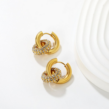 Gold Donut Rhinestone & Emerald Earrings for Women – Stainless Steel