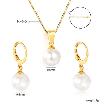 Pearl Earrings & Pendant Necklace Set for Women – 10mm Pearls in Gold Finish