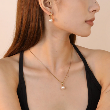 Pearl Earrings & Pendant Necklace Set for Women – 10mm Pearls in Gold Finish