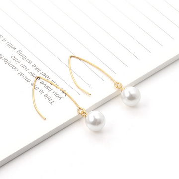 Stylish White Imitation Pearl Drop Earrings for Women – Gold Finish