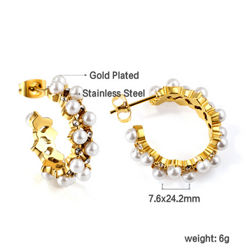 Open Half Round Pearl Clasp Earrings for Women – 18K Gold Finish