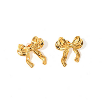 18K Gold Vermeil Bow Earrings for Women – Stainless Steel Smooth Finish