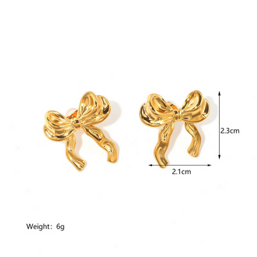 18K Gold Vermeil Bow Earrings for Women – Stainless Steel Smooth Finish