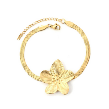 Large Flower Pendant Snake Chain Bracelet for Women – Gold & Steel Finish