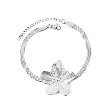 Large Flower Pendant Snake Chain Bracelet for Women – Gold & Steel Finish
