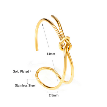 Minimalist Knot Hard Bangle in Gold – 18K Gold Plated Stainless Steel Bracelet for Women