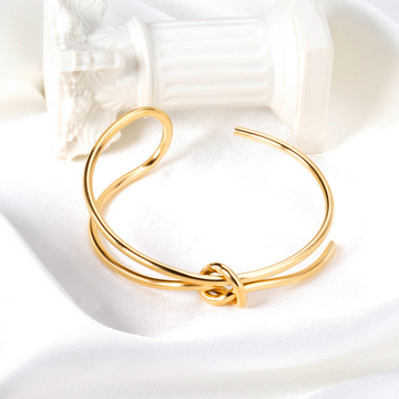Minimalist Knot Hard Bangle in Gold – 18K Gold Plated Stainless Steel Bracelet for Women