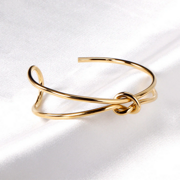 Minimalist Knot Hard Bangle in Gold – 18K Gold Plated Stainless Steel Bracelet for Women