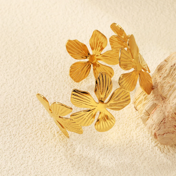 Wide Gold Open Floral Bracelet for Women – Stainless Steel 18K Gold Plated