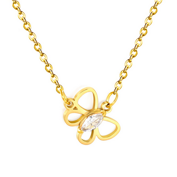 Openwork Butterfly Zirconia Pendant Necklace – 18K Gold Plated Stainless Steel