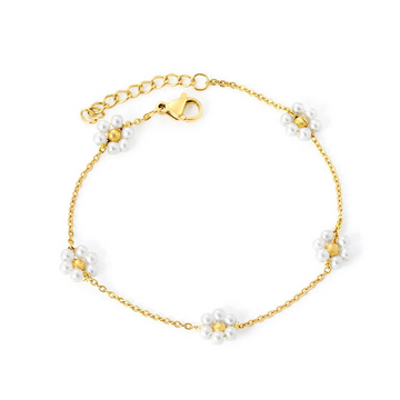Gold Pearl Charm Bracelet for Women – Stainless Steel Beads & White Pearl Design