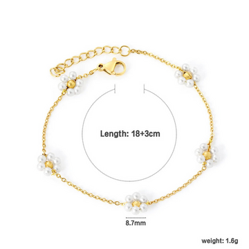 Gold Pearl Charm Bracelet for Women – Stainless Steel Beads & White Pearl Design