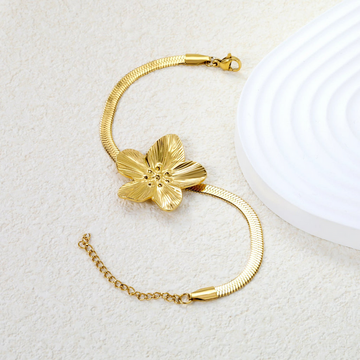 Large Flower Pendant Snake Chain Bracelet for Women – Gold & Steel Finish